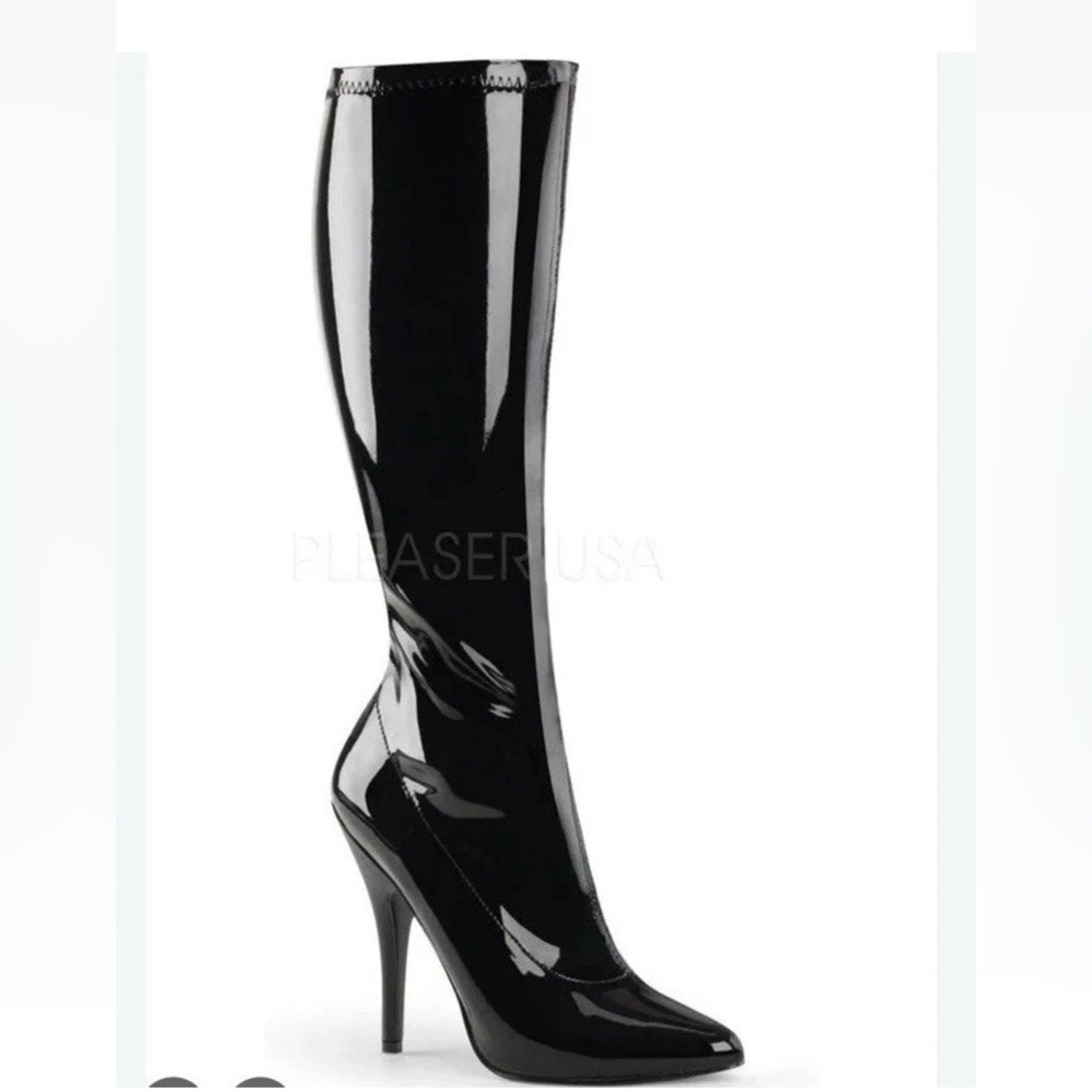 PLEASER SED2000/B Sexy Basic 5" High Heels Shiny Black Stiletto Knee Boots Shoes